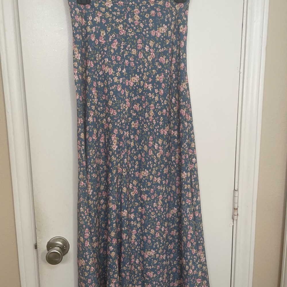 Altar’d State A-Line Maxi Skirt Teal & Pink Floral